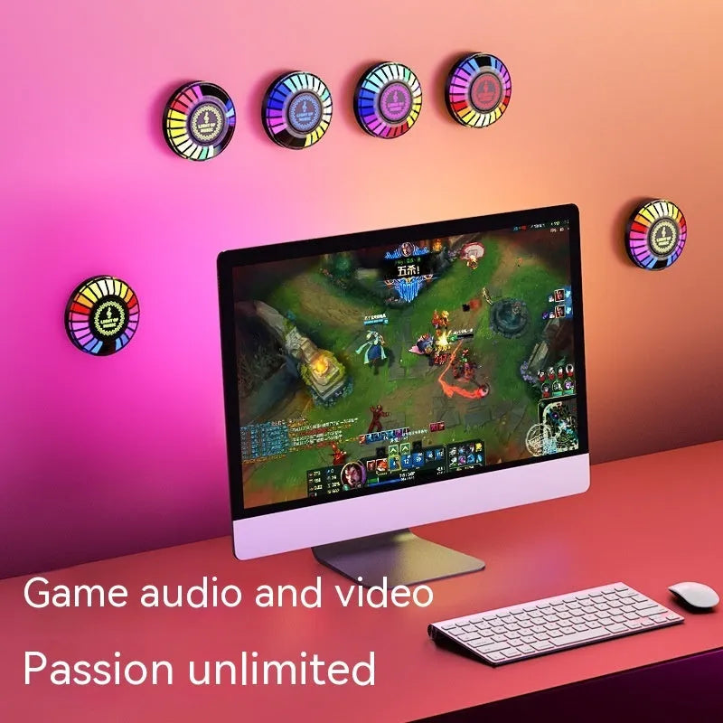 Black desktop magnetic RGB ambience light with USB cable and compact dimensions