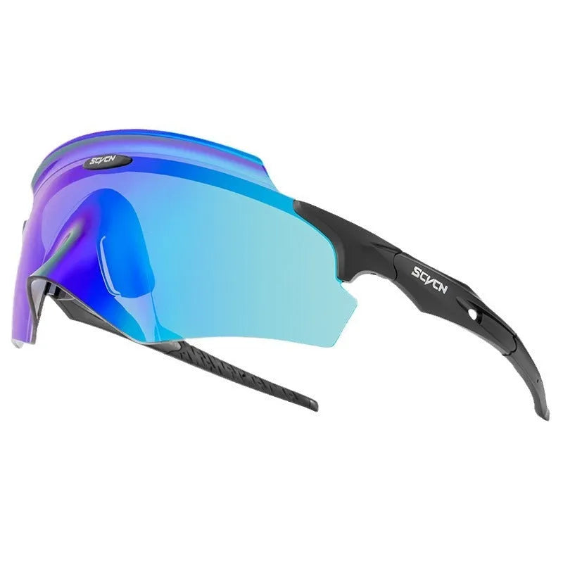 Frameless athletic windproof goggles with a colourful integrated lens.