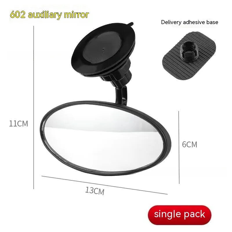 Black 360-degree rotation rearview mirror for cars with ABS glass construction and sucker mounting