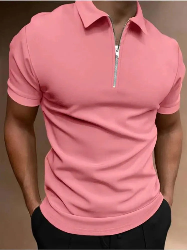 Men's casual short sleeve polo shirt with digital print design in polyester fabric
