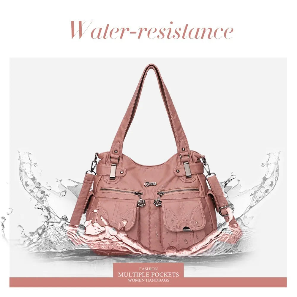 Fashion ladies soft PU leather messenger bag in pink with zipper closure and crossbody strap
