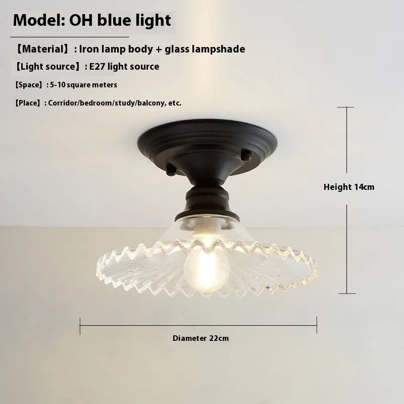 American retro-style single-head wall or ceiling lamp with clear glass cover for hallway lighting