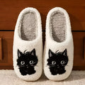 White cartoon cat couple cotton slippers with plush construction and non-slip TPR soles
