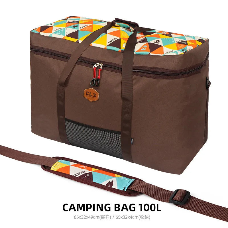 CLS Outdoor large capacity 100L camping storage bag in cube shape, expanded view, 600D Oxford cloth