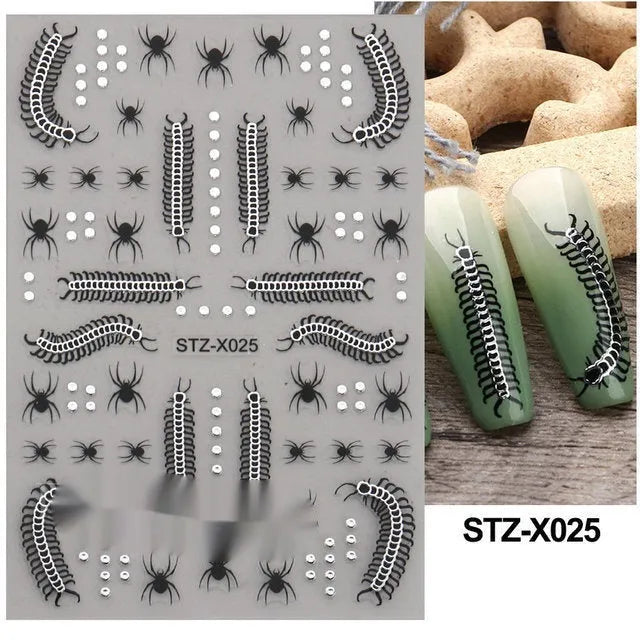 Black and silver striped cartoon pattern nail stickers with plastic application tool