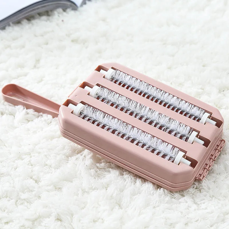 Electrostatic dusting brush vacuum attachment for hair removal on bed sheets, sofas, and carpets in blue