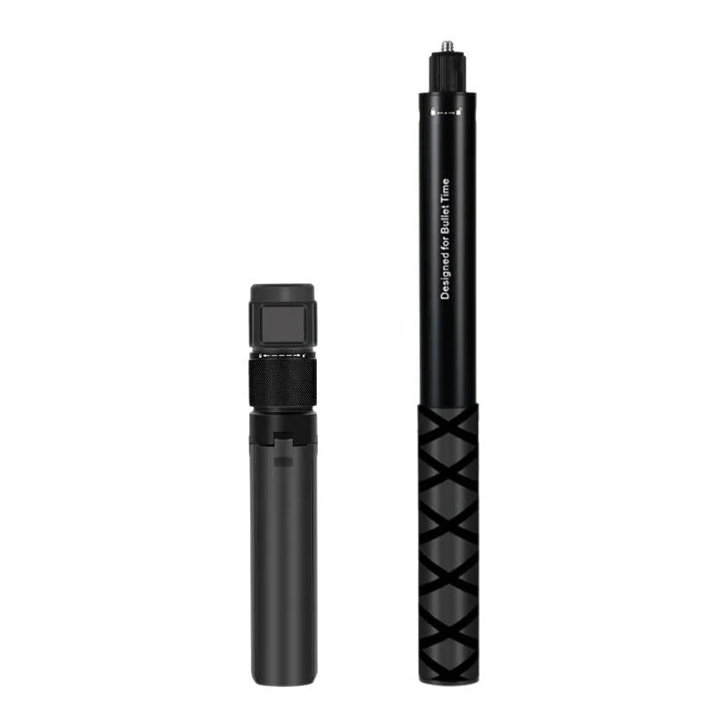 360 selfie stick with rotating handle, aluminium alloy and carbon fibre rod options, 0.7m to 3m lengths