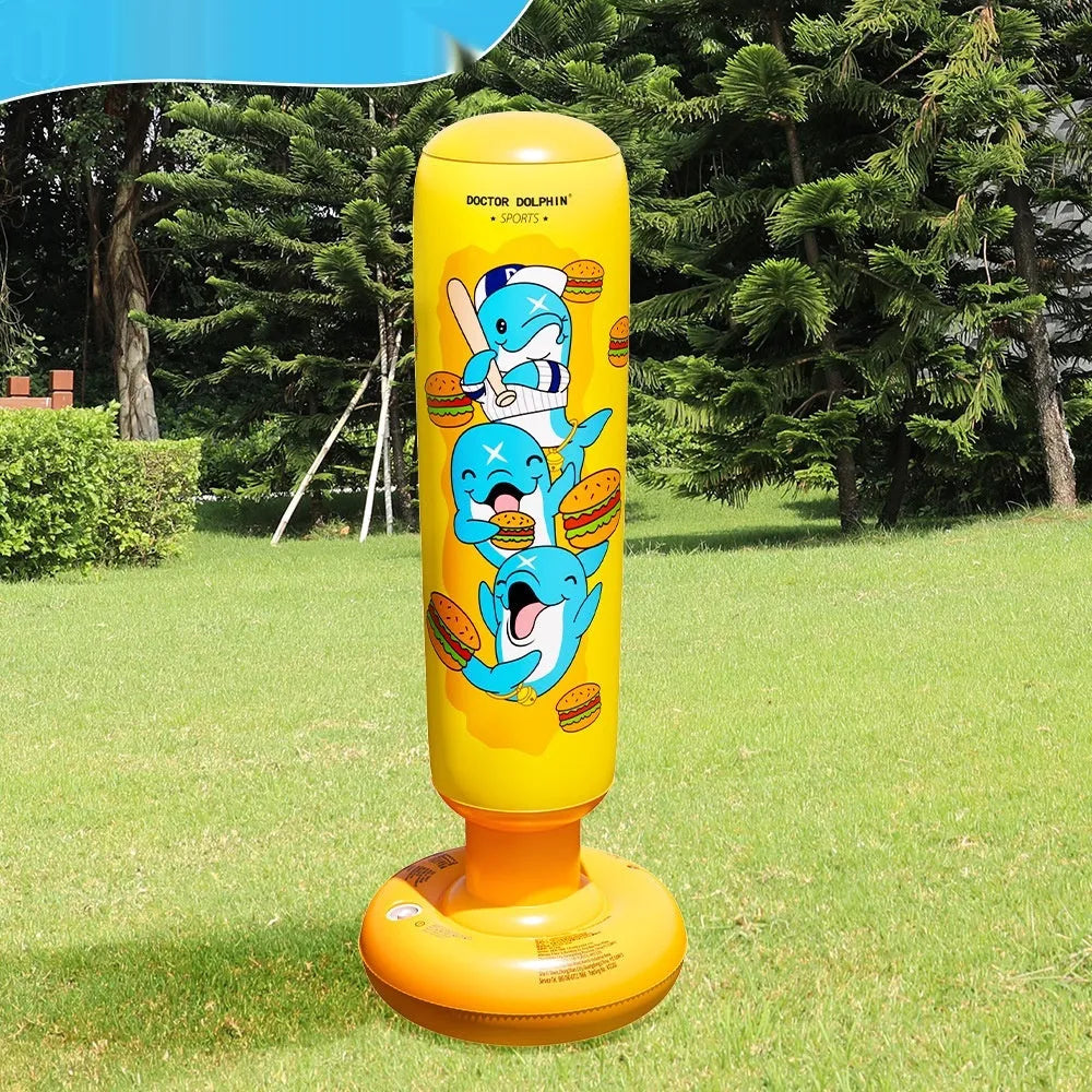 Yellow inflatable boxing column sandbag for sports fitness training with 120cm height