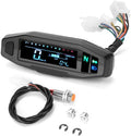 Black mini motorcycle LCD speedometer gauge with digital display showing speed, revs, and fuel level.