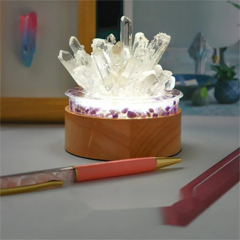 White crystal single crystal small night light with USB cable, natural mineral aggregate, 10 x 8.5 cm