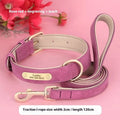 A rose red double-layer leather dog collar with mohair backing, shown with its matching traction rope.