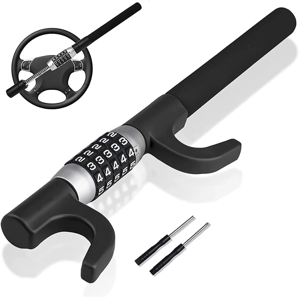 Alloy steel car steering wheel U-lock with password combination in black colour