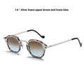 Square metal PC mixed men's sunglasses with round frame in black and silver, stainless steel and TAC lenses for sun protection