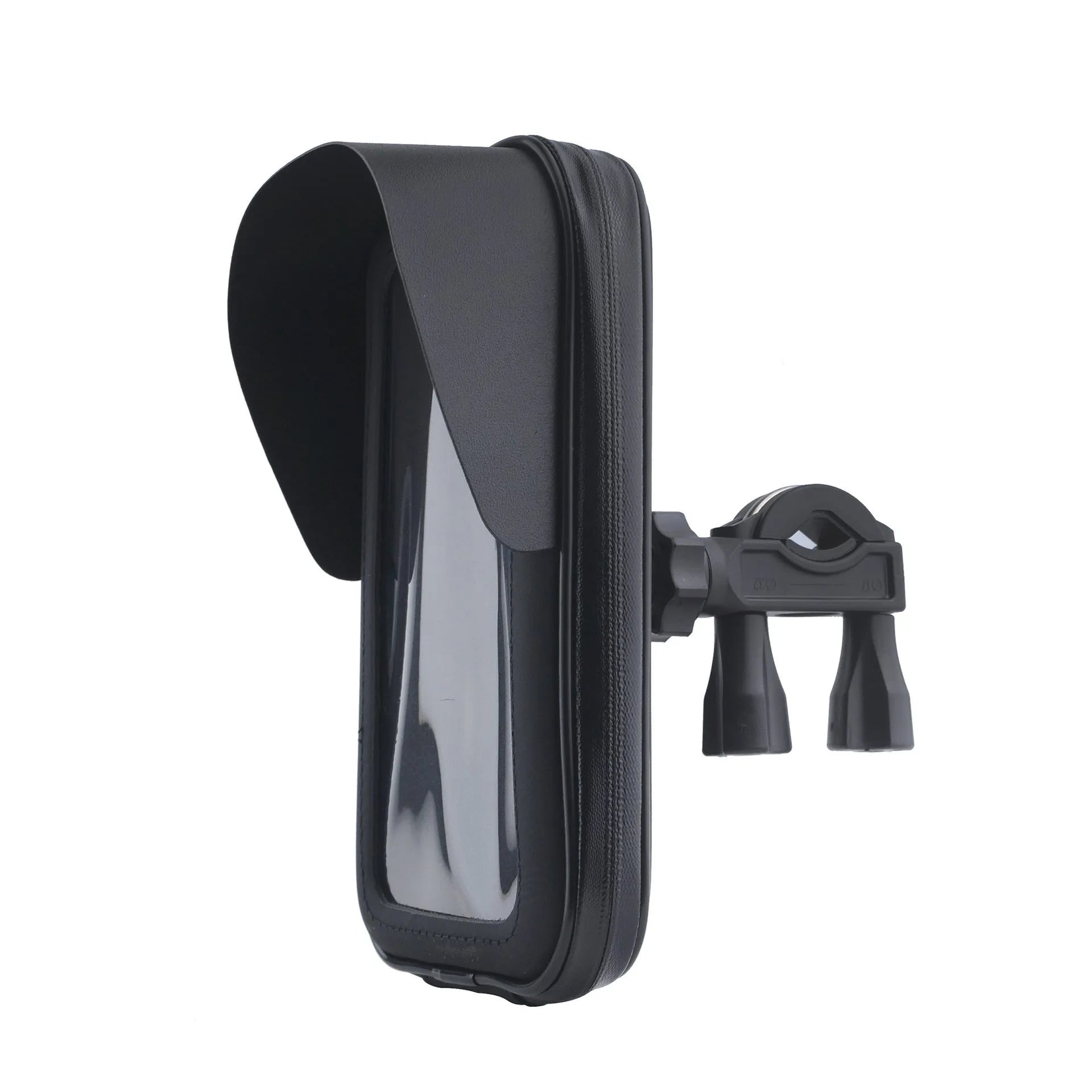 XL waterproof PU leather bicycle phone bag mounted on handlebars, showing sun visor and DFA colour options.