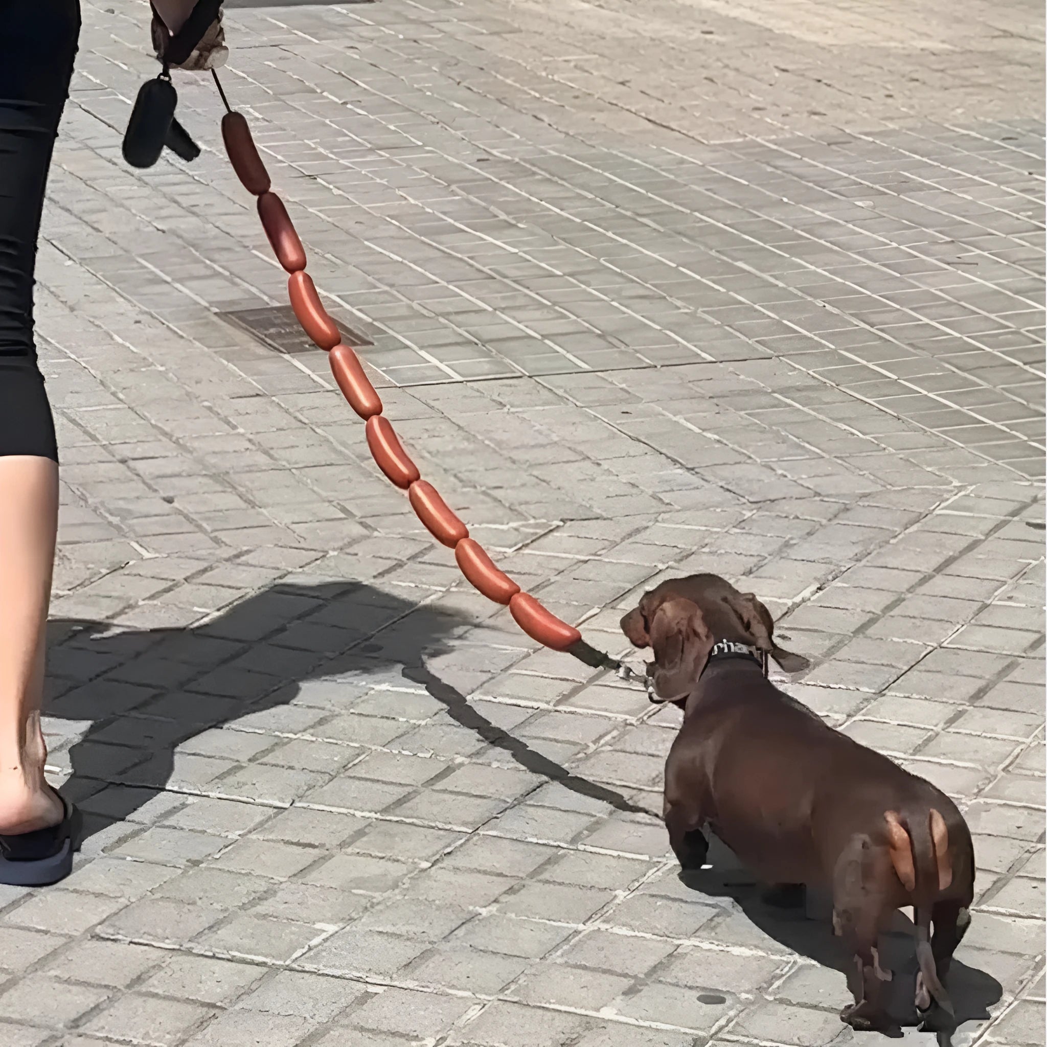 Brown sausage rope cat toy measuring 108cm with grip tape handle