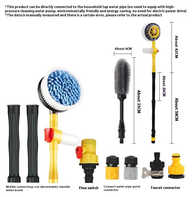 Yellow car wash mop with three-speed hydraulic gear and chenille brush material for vehicle cleaning