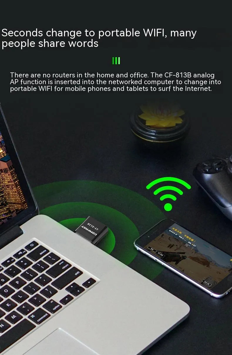 Black USB WiFi Bluetooth dual-band adapter with nickel-plated connector