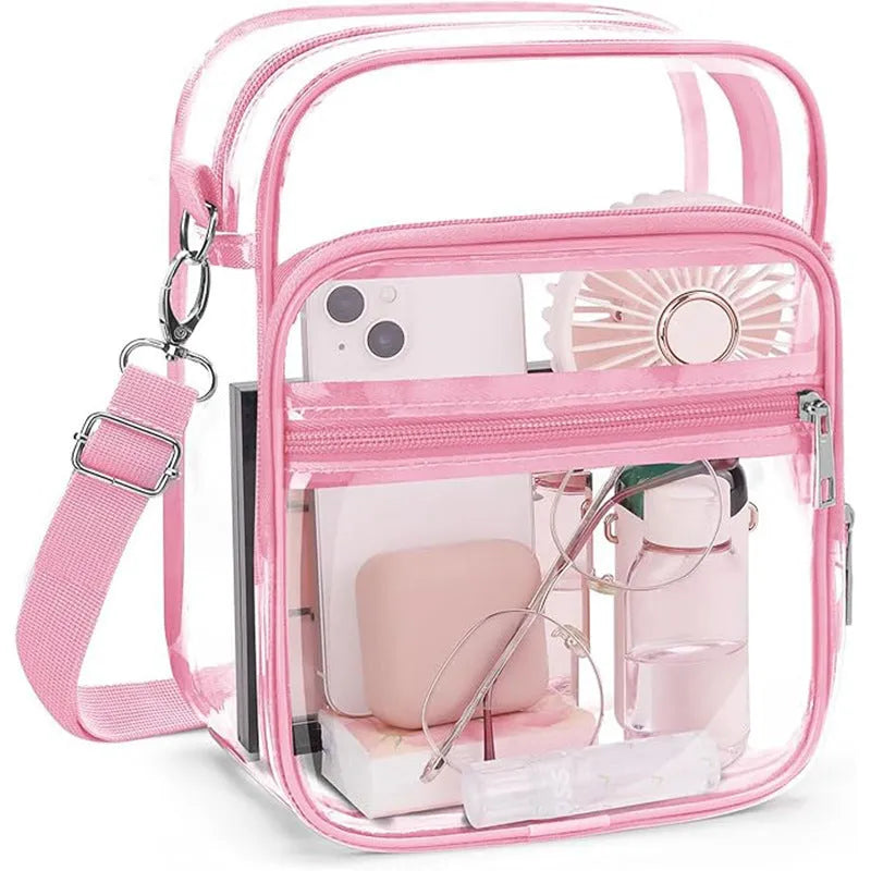 PVC waterproof crossbody bag in cube style design showing dimensions and colour options