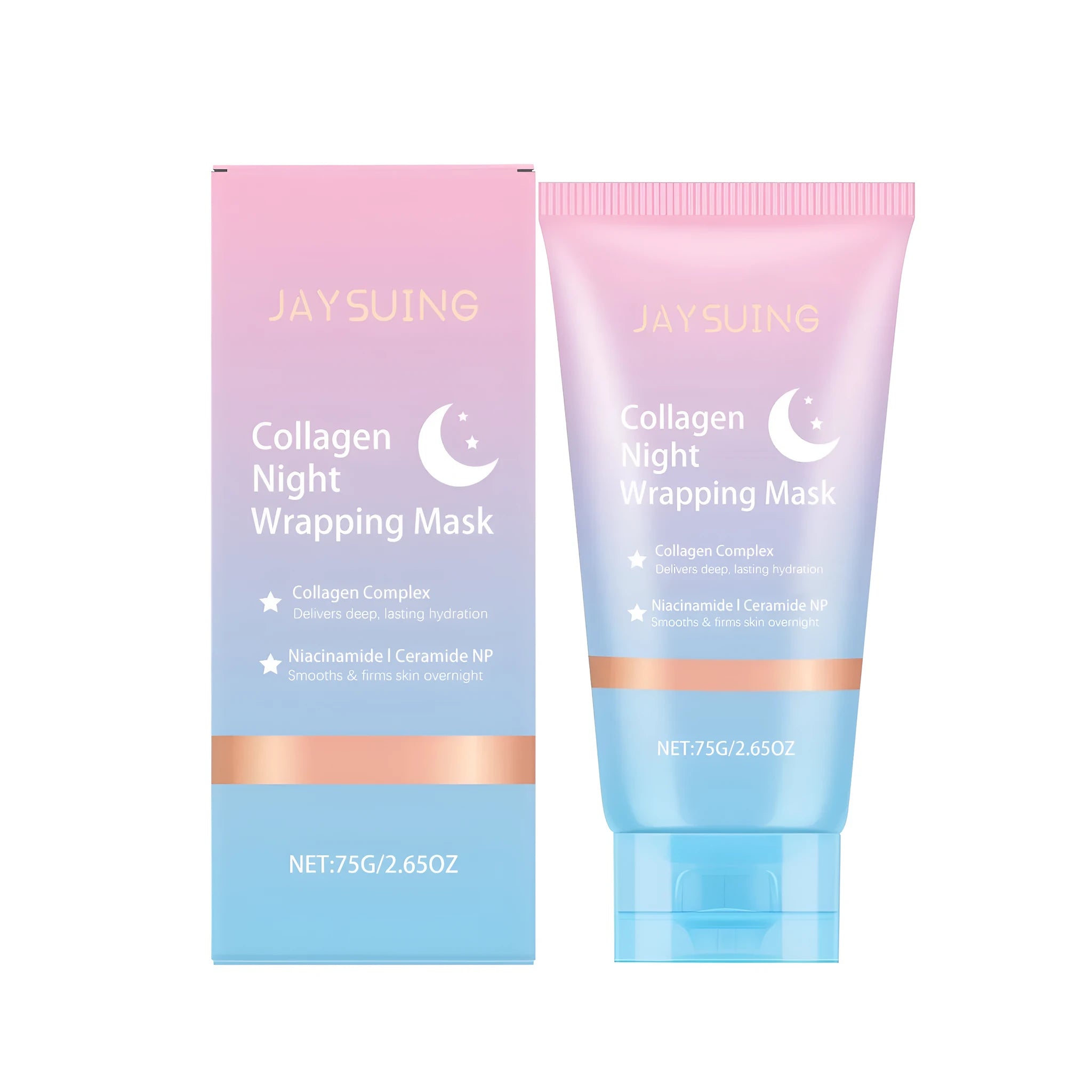 Collagen night wrapping mask set with brush tool in 75g packaging for overnight facial treatment