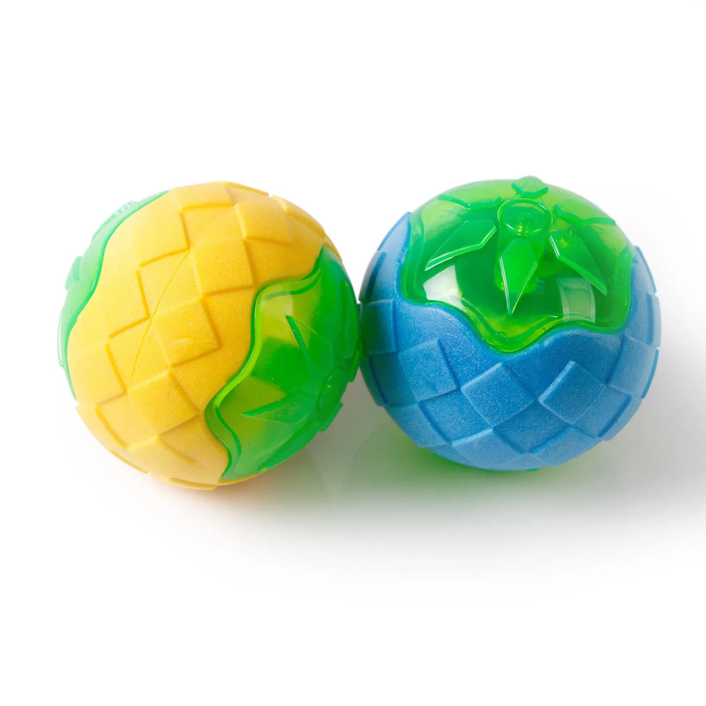 Blue dog toy ball 9 cm TPR material with squeak and glow features for chewing and fetch
