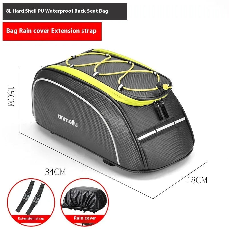 Waterproof black bicycle rear rack bag with 8-litre capacity