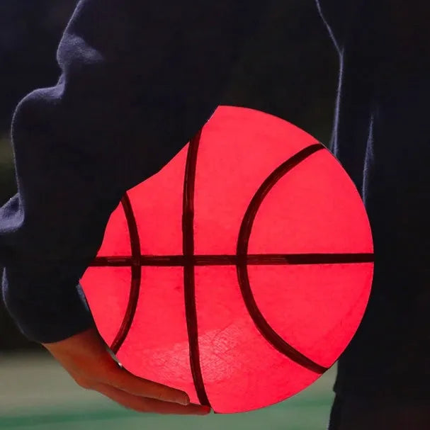 Orange LED luminous basketball, size 7, rubber, 9.5-inch diameter, glowing for streetball and gifts.
