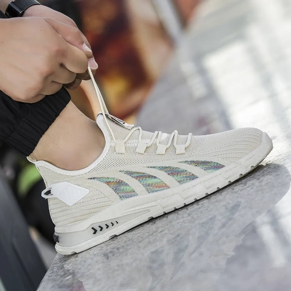 Low-top mesh sneakers in various colours on a flat sole, showing the shallow-cut upper.