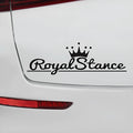 Reflective crown car sticker on vehicle window showing PET vinyl material and waterproof adhesive backing