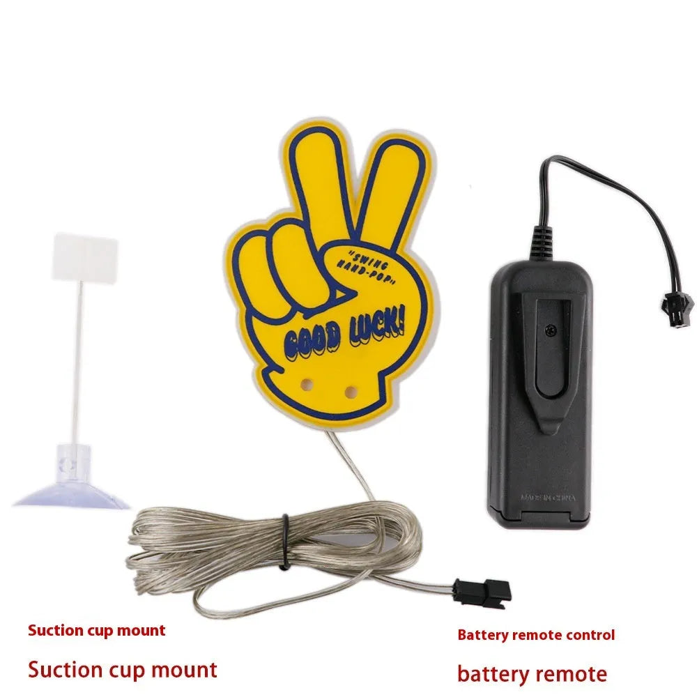Car interior hanging decorative light cartoon battery version in white with Good Luck text