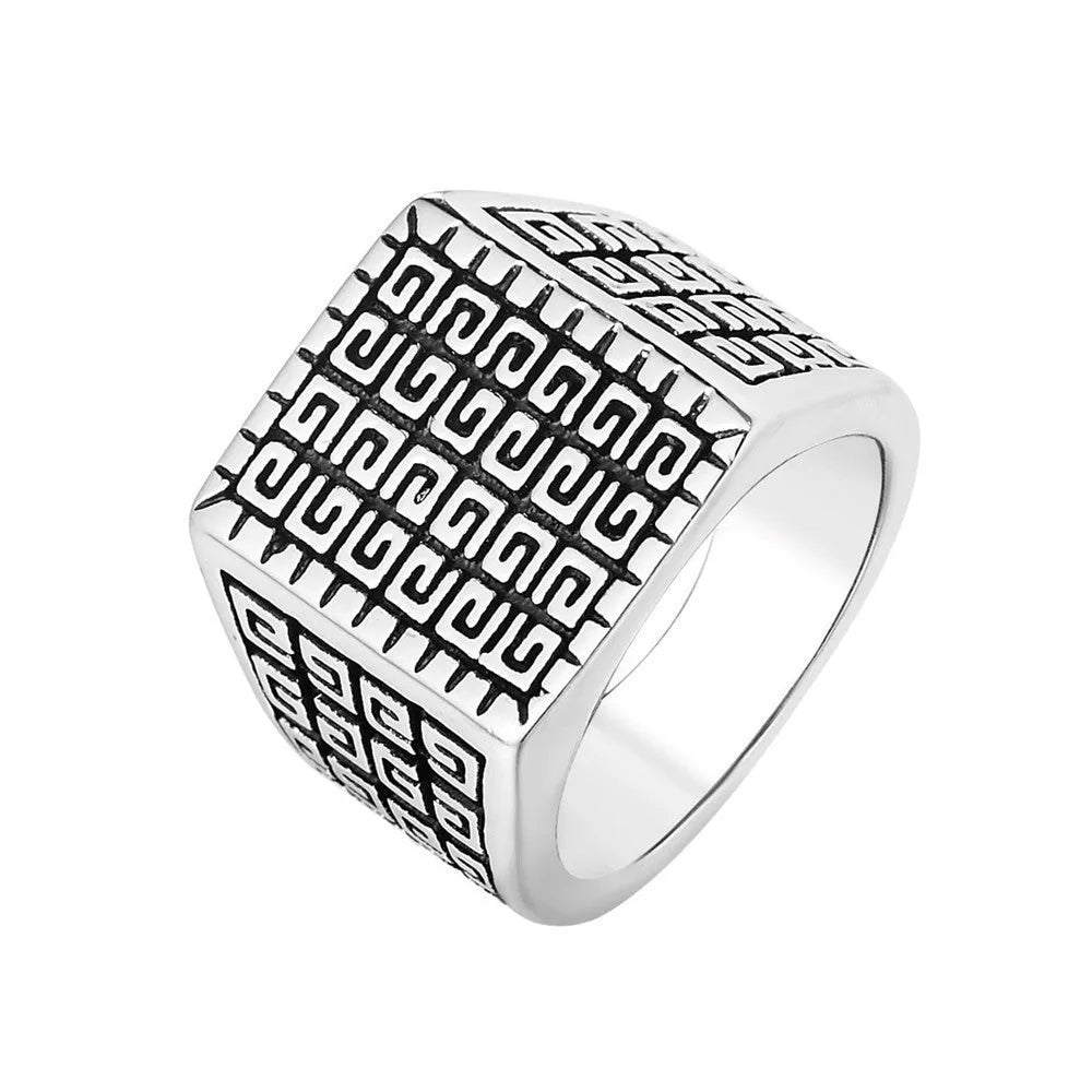 Square simple men's stainless steel ring in steel colour or gold, sizes No. 7 to No. 13