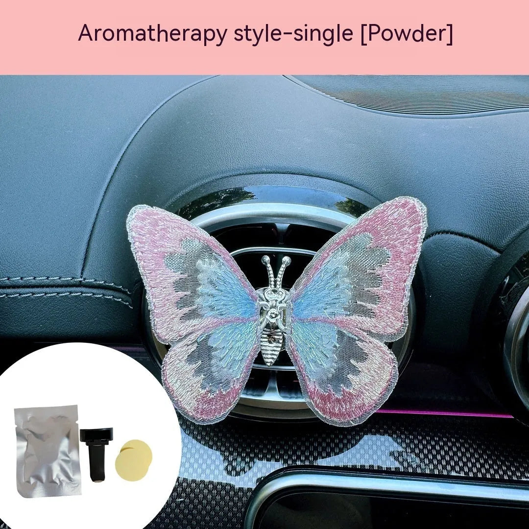 Moving embroidery butterfly fabric car centre console air vent decoration in multiple colour options