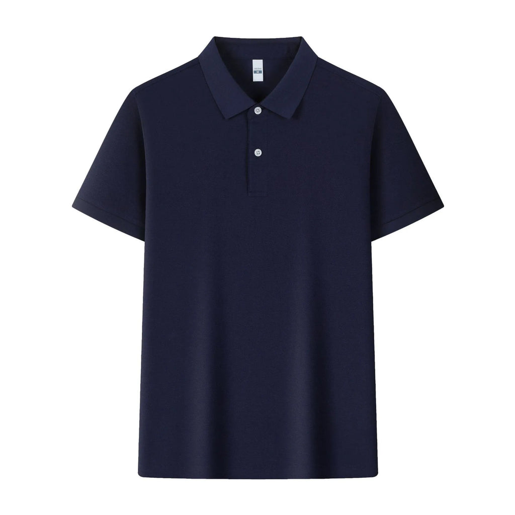 Men's light blue cotton ice silk polo shirt with an asymmetric lapel and short sleeves.