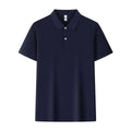 Men's light blue cotton ice silk polo shirt with an asymmetric lapel and short sleeves.