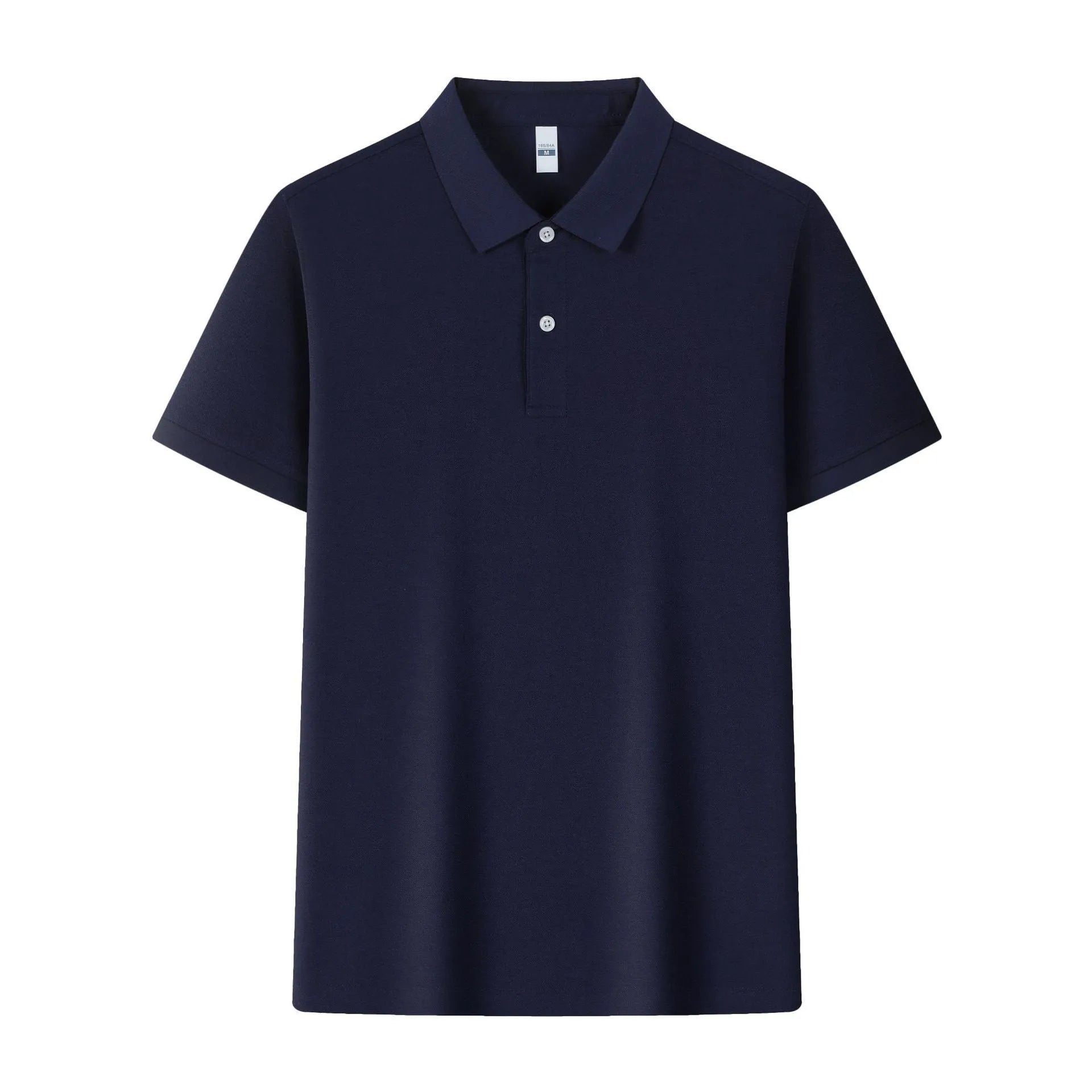 Men's light blue cotton ice silk polo shirt with an asymmetric lapel and short sleeves.