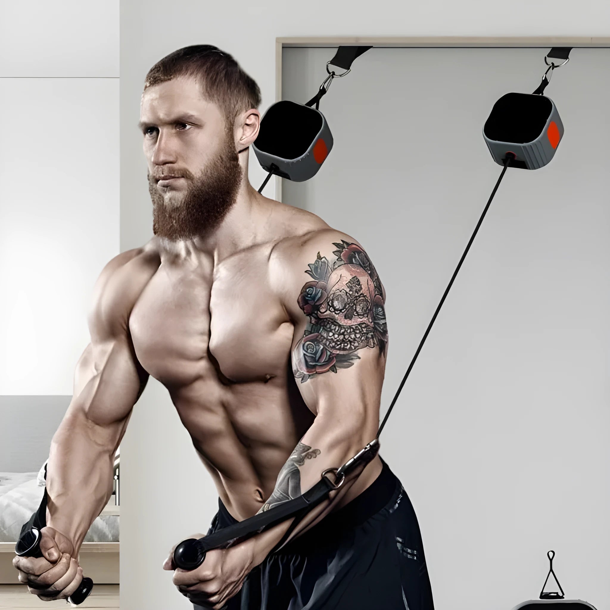 Blue-grey resistance training tensioner with adjustable 2-20kg mechanism for full body exercise