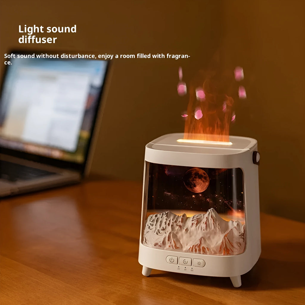 3D starry sky flame aromatherapy humidifier desktop home humidifier 200ml black galaxy style compact