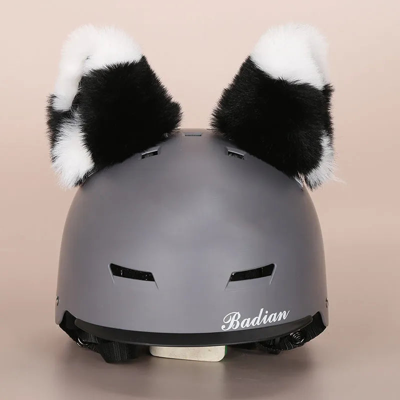 Soft plush cartoon character cover stretched over a pair of black on-ear headphones.