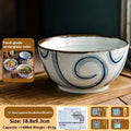 Ceramic hand-painted underglaze colour noodle bowl round 6 inch Japanese style retro soup bowl