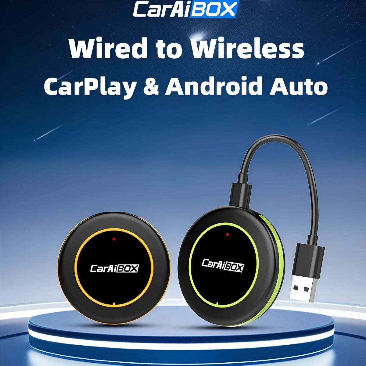 Black C6 wireless car adapter with Type-C USB interface for Android Auto and CarPlay