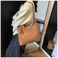 Women's PU retro commuter shoulder bag in horizontal square shape with stitching and detachable ribbon pendant