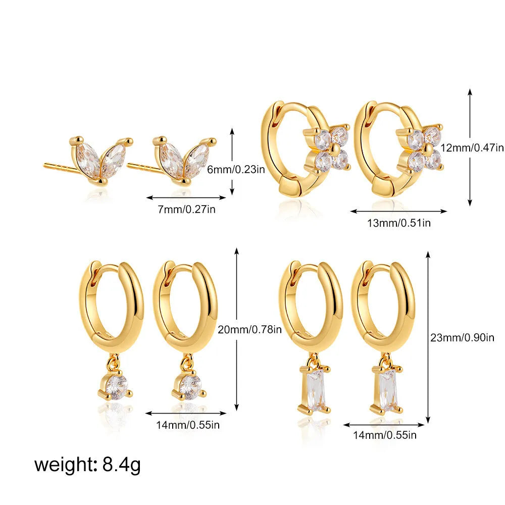 Copper geometric earrings set with star, ellipse, ring and quadrilateral designs in gold or silver finish