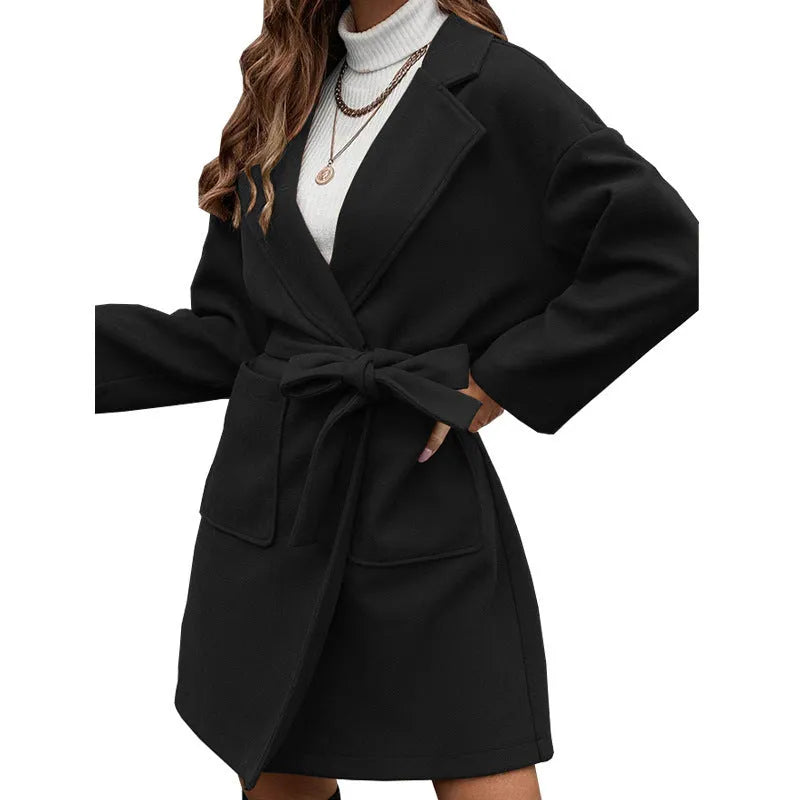 Loose fit casual coat in Dragon and Phoenix polyester fabric with belt closure