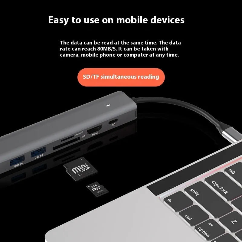 LQT-LH07 7-in-1 USB hub and card reader for laptops and computers