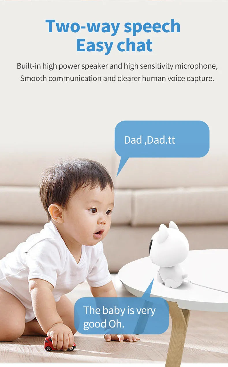 Cat Cute Pet V380 surveillance camera with WiFi and 720p resolution, white ABS plastic body