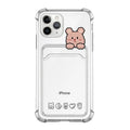 Transparent cartoon-design iPhone case with a card slot on the back, for iPhone 13 and older models.