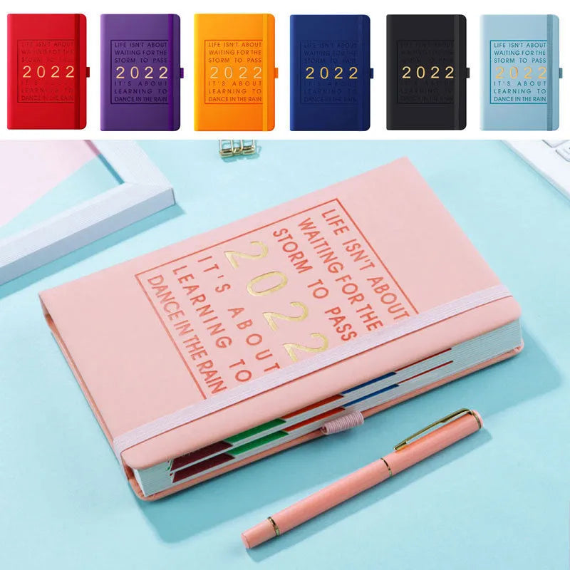 A5 imitation leather notebook with French fold binding and 100gsm paper, shown in a choice of eight cover colours