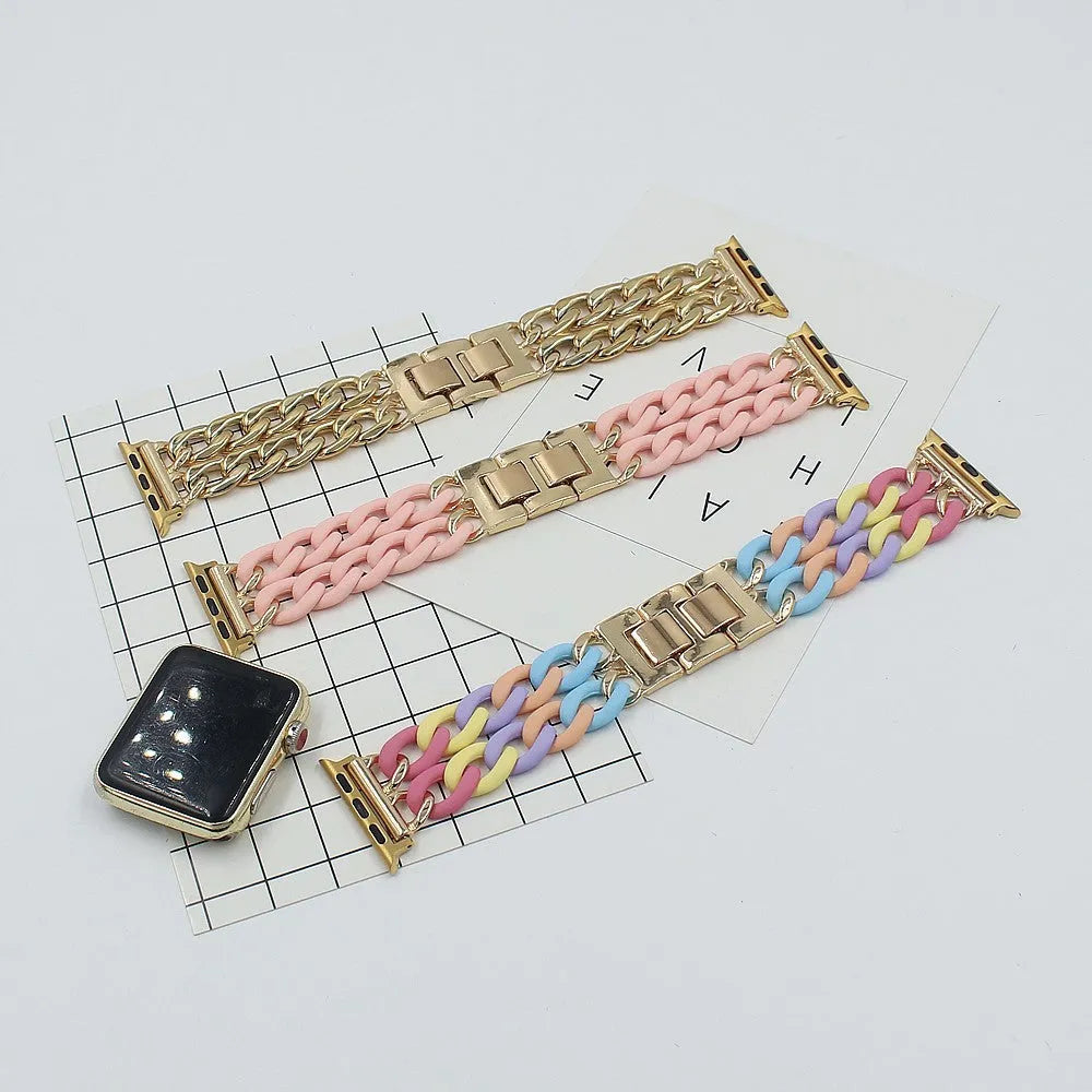 Resin spliced metal Apple Watch strap in six colours, sizes 38/40 and 42/44