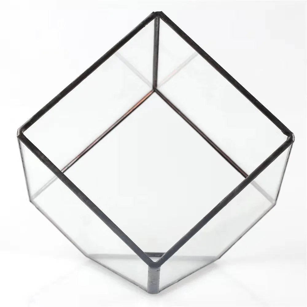 Oblique square small transparent glass greenhouse flowerpot with Nordic geometric style and 10*10 bottom diameter