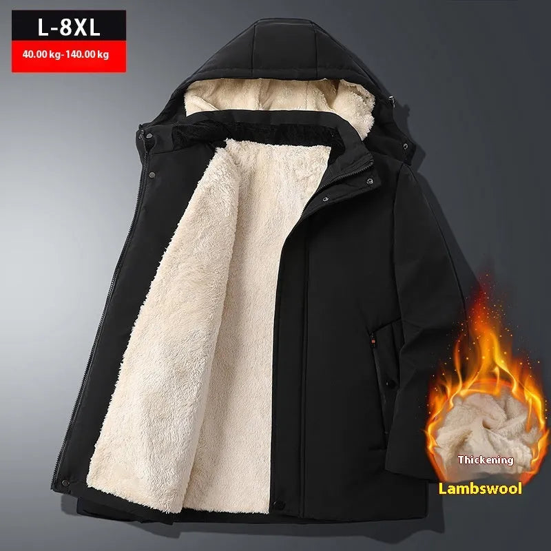Men's thickened cotton-padded cardigan jacket, zip pockets, sizes L-8XL, black grey dark grey
