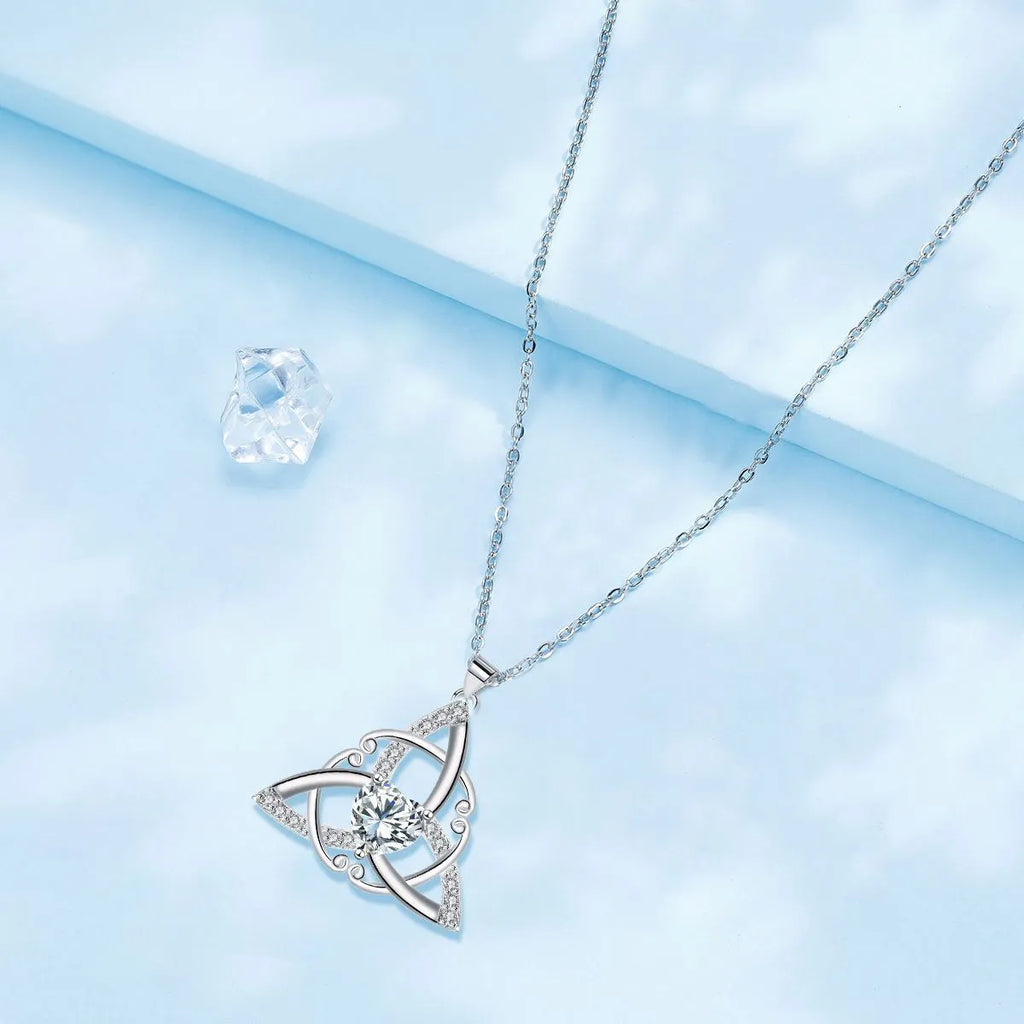 Geometric Celtic knot women's necklace in electroplated copper showing colour options